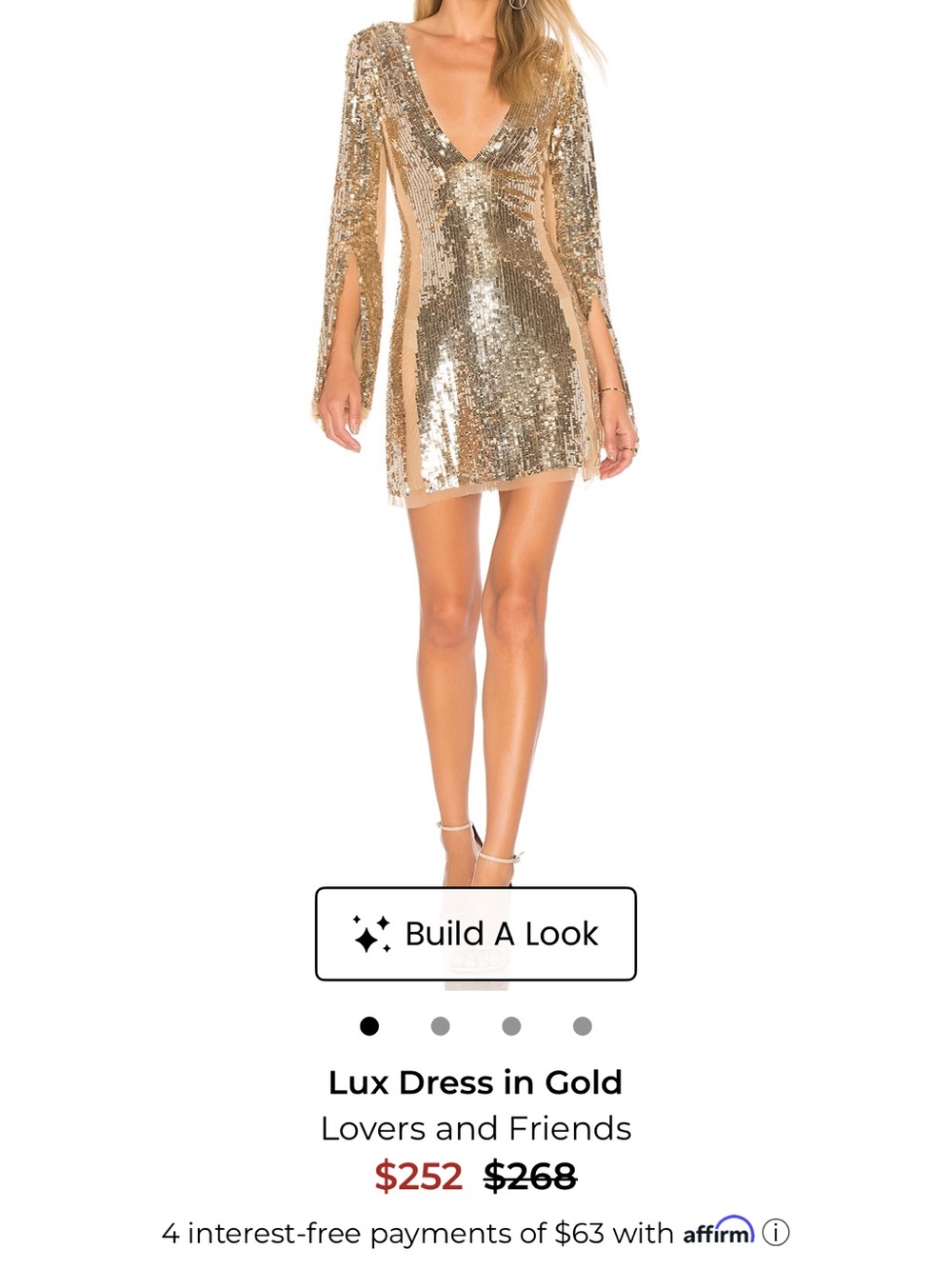 Lovers + Friends Gold Sequin V-Neck Mini Dress